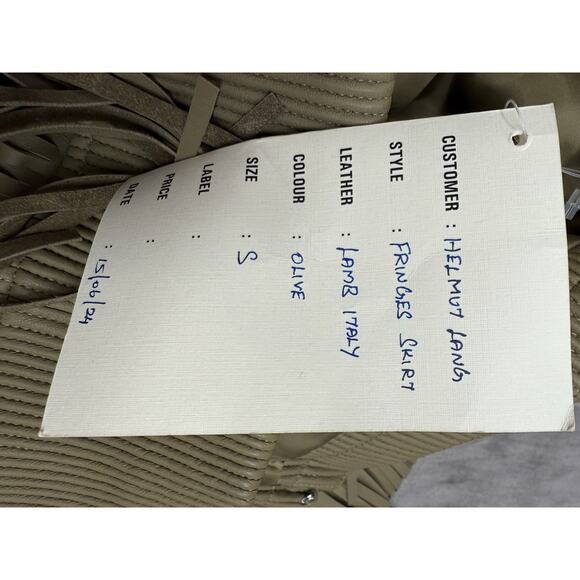 NWT Helmut Lang Olive Lambskin Fringe Mini Skirt S Western Boho Festival Leather - Picture 12 of 13